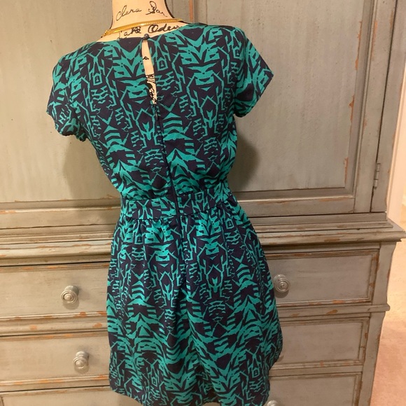 Women Lily Rose Dress Size XS Blue Green Back Button Zipper Short Sleeve Lined - Picture 3 of 7